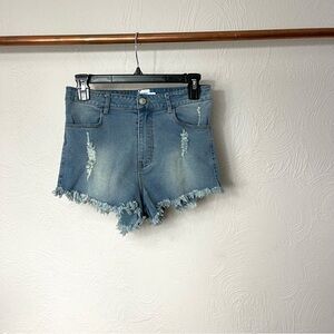 Princess Polly Light Blue Frayed Jean Shorts S/M